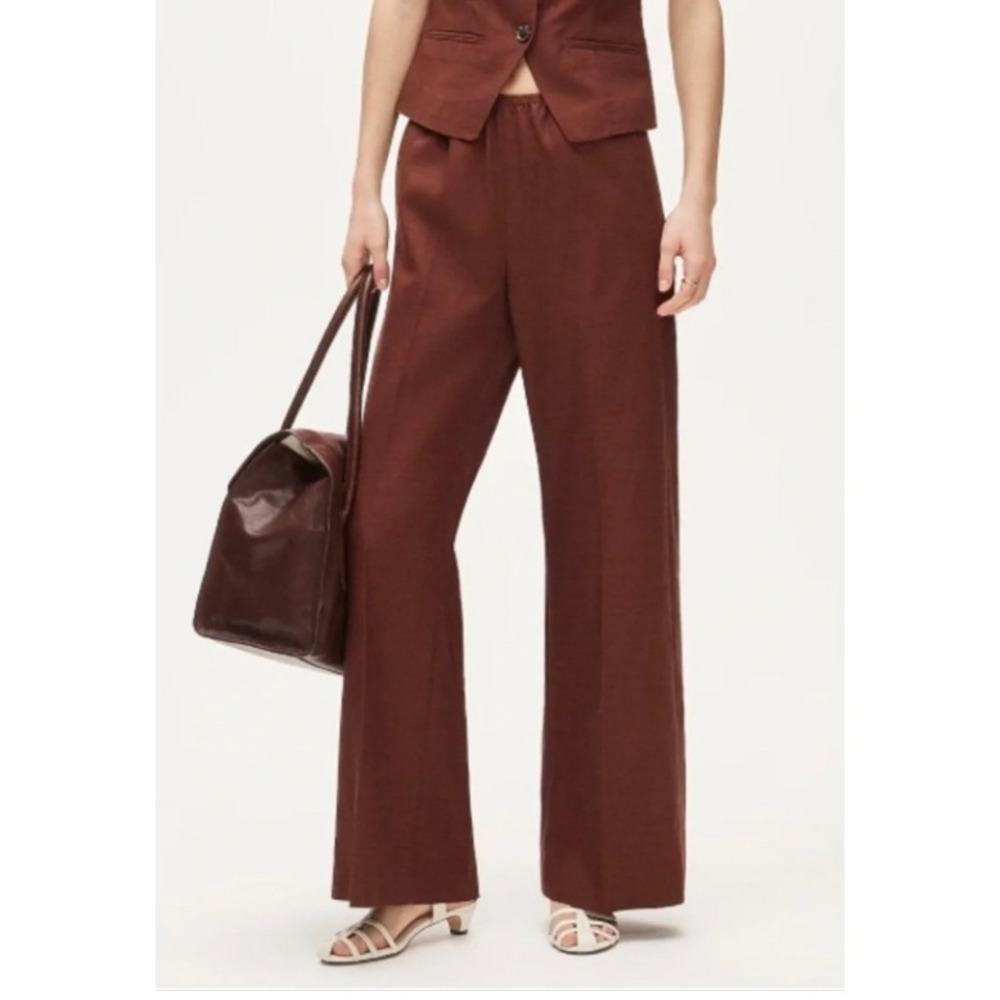 NEW J.Crew Gramercy Linen Blend Wide Leg Pants Burgundy Size XS Earthy Coastal